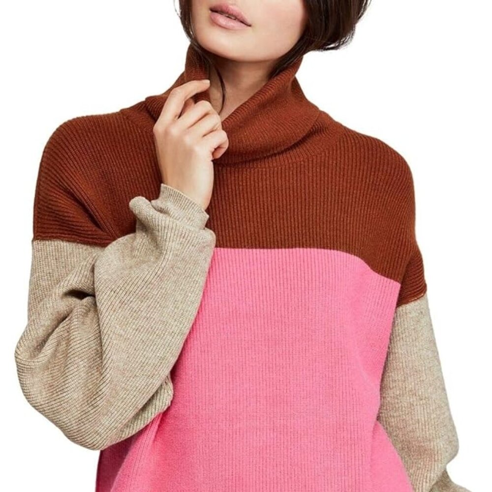 FREE PEOPLE | color block sweater softly structured candy pop pink